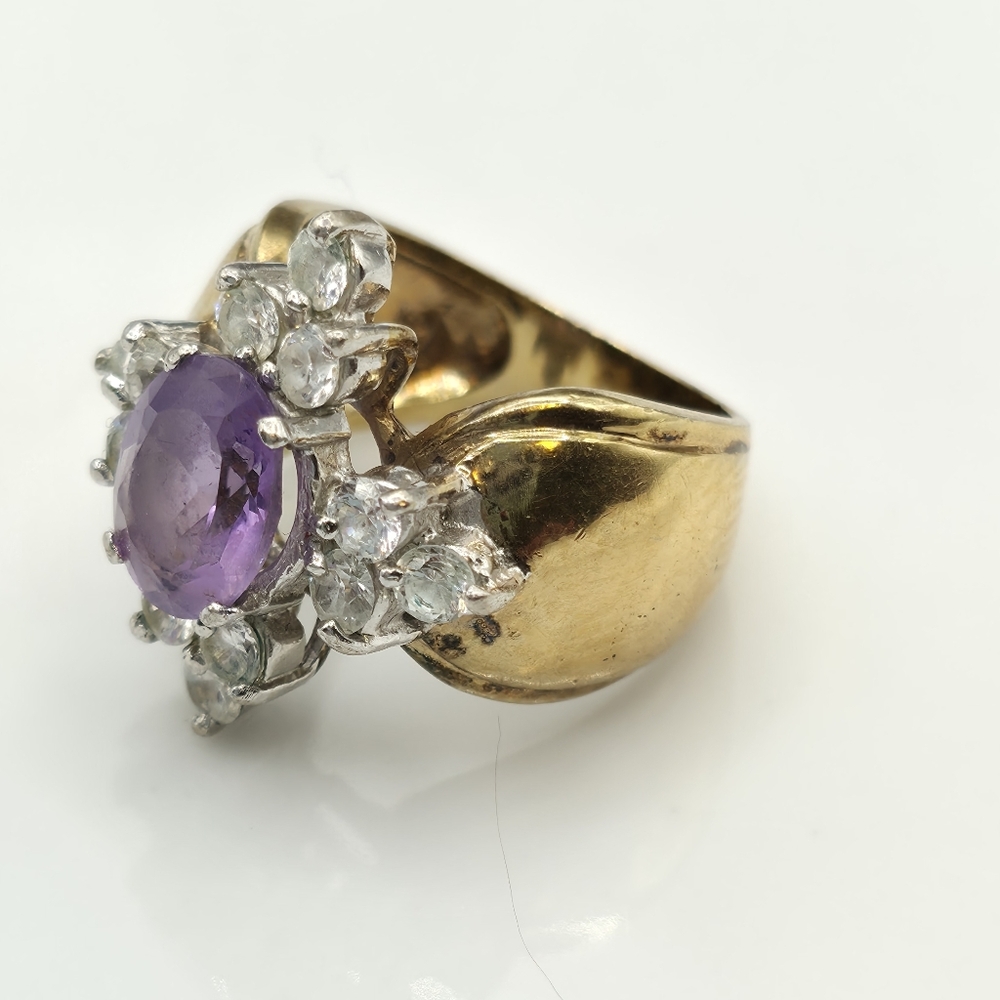 Designer Hallmarked Fabulous Art Deco Amethyst Ring - Picture 4 of 8